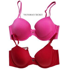 2 Victoria Secret Underwire Smooth Back T-shirt Bras 1 Pink and 1 Red Size 34D